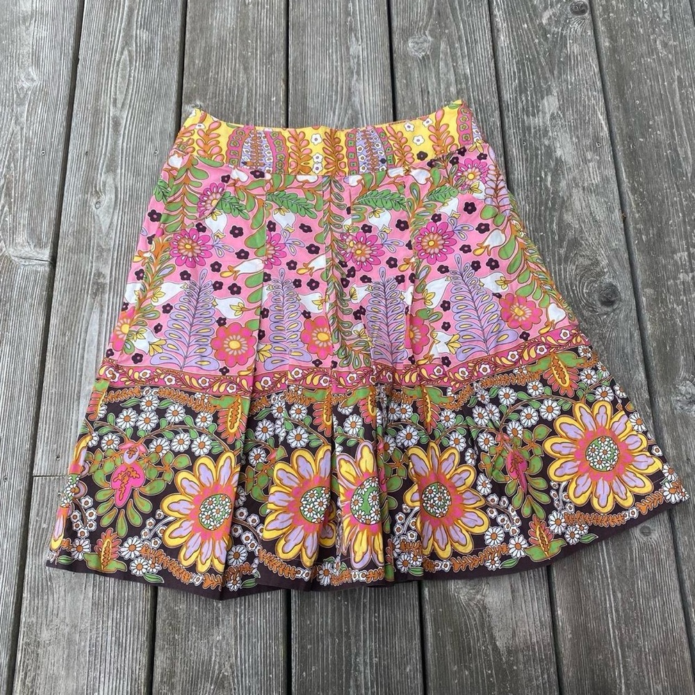 CAbi Whimsy 70s Ashbury Floral Multicolor Pleated Skirt Sz 4 Whimsy Cottagecore